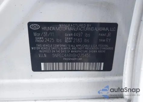 2011 Hyundai Sonata Limited 2.0T from USA, damaged, VIN 5NPEC4ABXBH275451